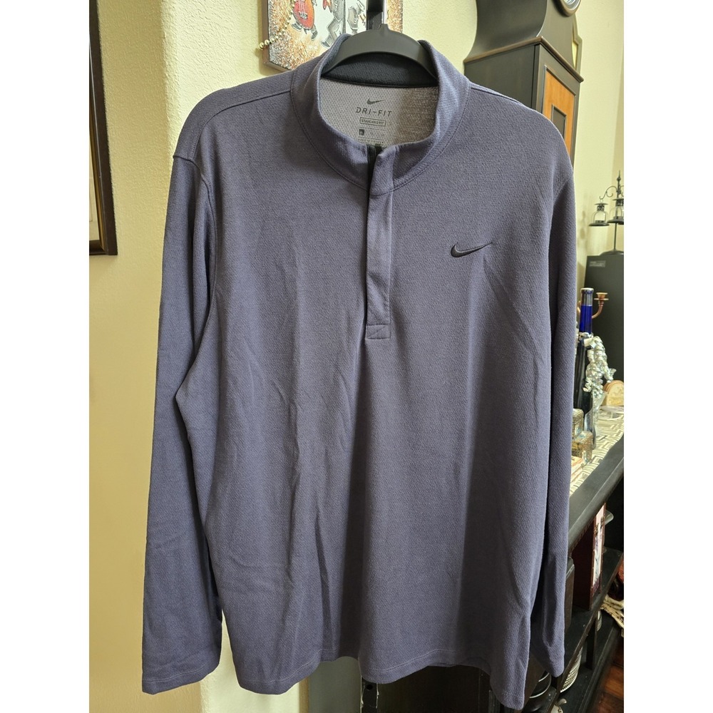 Nike Dri-FIT Mens XL Gray Long Sleeve Mock Neck Button Pullover Standard Fit - Picture 2 of 6